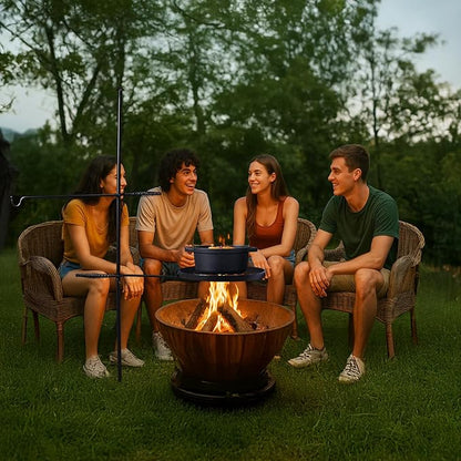 Outvita Swivel Campfire Grill, Open Fire Cooking Equipment for Camping with Height Adjustable Grill Grate and Hanger Rod and Carry Bag