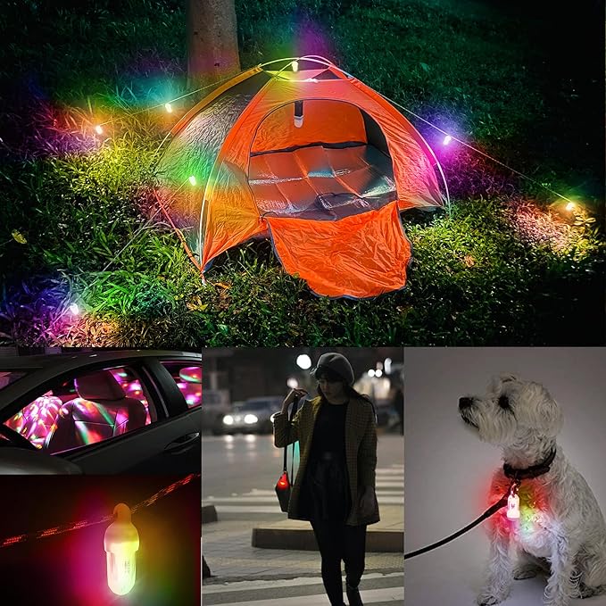 USB Mini LED Lantern, 2 Pack Waterproof EDC Keychain LED Flashlight for Camping, Type-C Rechargeable Battery Small Stick Lamp Puck Dog Collar Torch Light (7-Color Automatic Flashing)