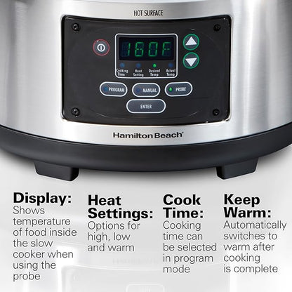 Hamilton Beach Portable 6 Quart Set & Forget Digital Programmable Slow Cooker