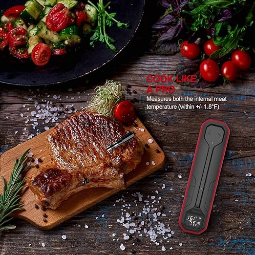 Wireless Meat Thermometer – Digital Cooking Thermometer with Wireless Probe – 500Ft Remote Range Food Thermometer – with iOS & Android Read App -Preprogrammed Temperatures for BBQ, Oven, Grill