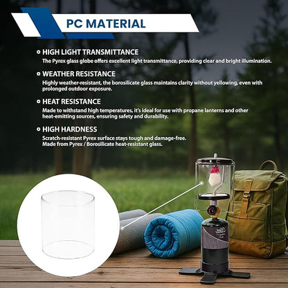 American Mantle Lantern Globe Replacement | 4.05"4.05"x4.21" Straight Clear Borosilicate Glass | Fits Colmen Models 214 282 285-700 288 321 355 5150 5151 5152 5153 5154 5155 5158 5159