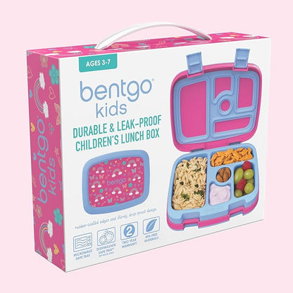 Bentgo Kids Prints Leak-Proof, 5-Compartment Bento-Style Kids Lunch Box - Ideal Portion Sizes for Ages 3-7, Durable, Drop-Proof, Dishwasher Safe, & PFAS & BPA-Free Materials (Rainbows & Butterflies)