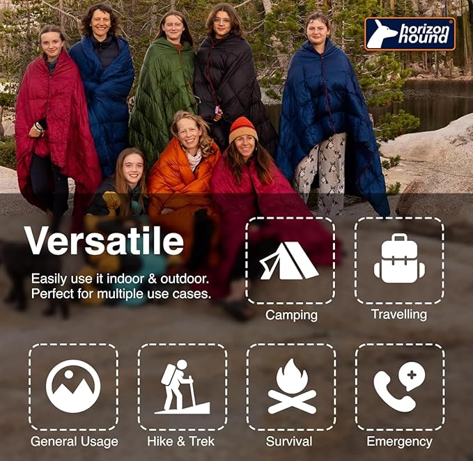Horizon Hound Down Camping Blanket - Outdoor Travel Quilt | Sustainable, Insulated, Lightweight & Warm Gear for Sleep, Camping, Stadium, Hiking & Festivals | Water Resistant, Packable & Compact