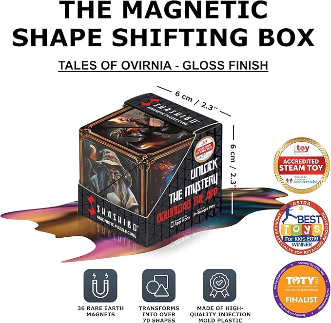SHASHIBO Shape Shifting Box - Award-Winning Fidget Toy w/ 36 Rare Earth Magnets - Fidget Cube Transforms Into Over 70 Shapes, Sensory Toy Gift for Kids, Teens, and Adults (Tales of Ovirnia)