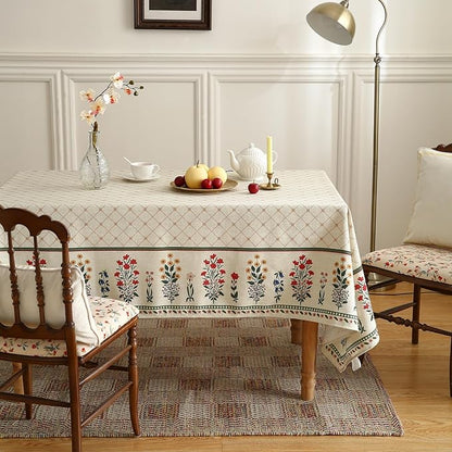 ISAENNE Designer Vintage Linen Floral Tablecloth Rectangular,Fall Colorful Modern Table Cloth,Anti-Wrinkle Decor Tablecloths for Dining Thanksgiving Kitchen Christmas,55"*87"-Bertina E