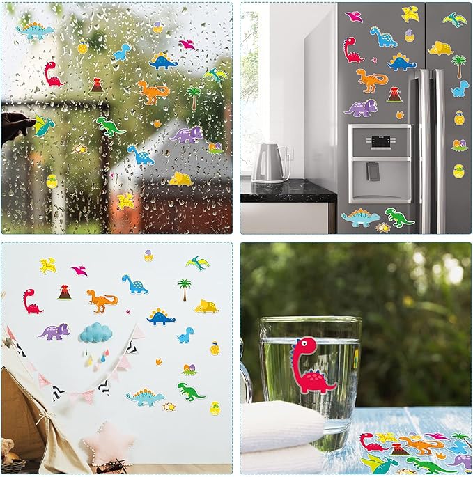 40 PCS Dinosaur Thick Gel Clings Dinosaurs Window Gel Clings Decals Stickers for Kids Toddlers and Adults Home Airplane Classroom Nursery Winter Dinosaurs Party Supplies Decorations Removable and