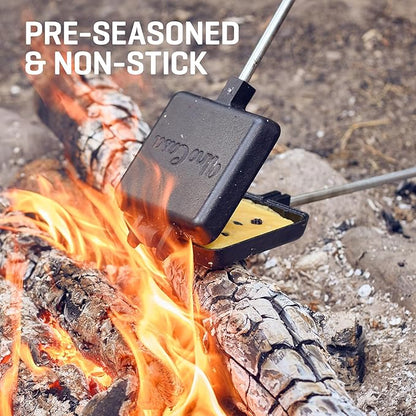 Uno Casa Pie Iron Sandwich Maker - Japanese Sandwich Maker with Recipe Book - Durable Campfire Cooking Equipment for Grilled Pies - Heavy Duty Cast Iron for Outdoor and Camping Adventures
