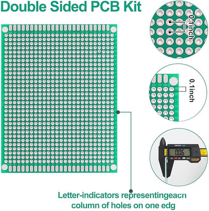64 pcs Green PCB Board - Double Sided Circuit and perf Board with 5 Sizes for DIY Electronics, Compatible with Bread Boards and Soldering Projects
