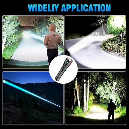 Hoxida Flashlights High Lumens Rechargeable - 1500 Meters Long Beam Super Bright LED Flash Light with Power Display & IPX5 Waterproof for Camping, 20H Runtime,Zoomable Handheld Flashlight-String