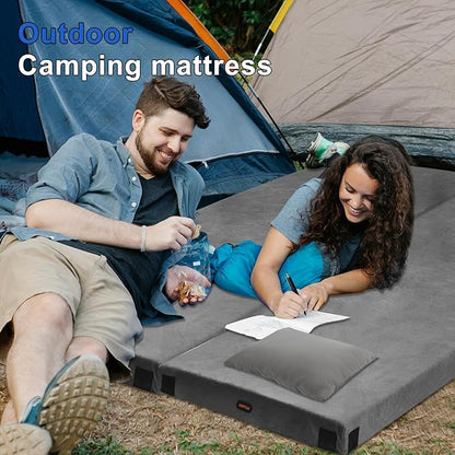 Memory Foam Camping Mattress pad, Comfortable Thick Floor Sleeping Mat for Adults with Waterproof and Non-Slip Bottom, Portable Roll Up Mattress for Sleepover Guest,Cot Mad for Car Camping