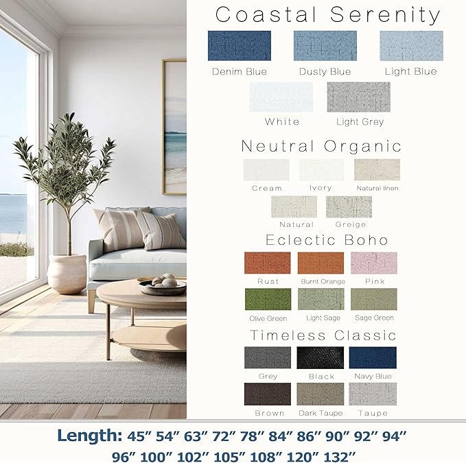 KOUFALL Bathroom Curtains Window, Calming Coastal Dusty Blue Linen Blackout