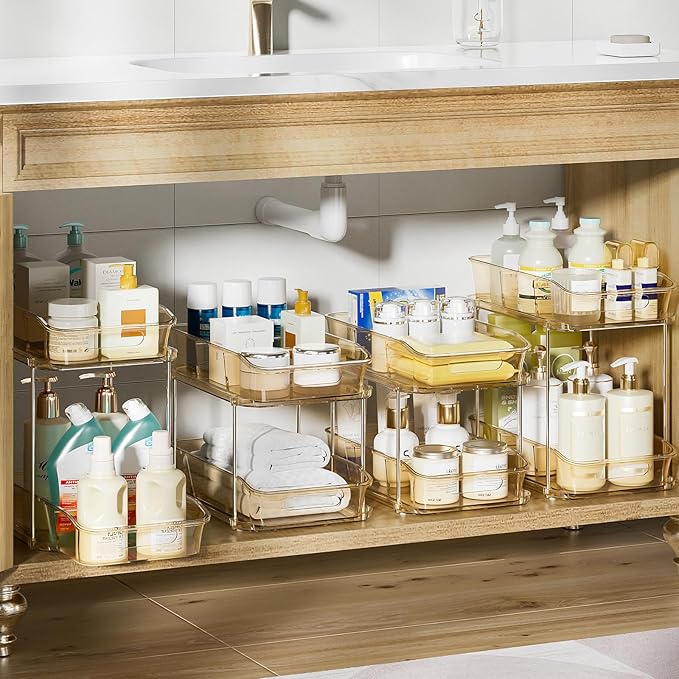 Delamu 2-Tier Under Sink Organizers and Storage, Pull Out Kitchen Pantry