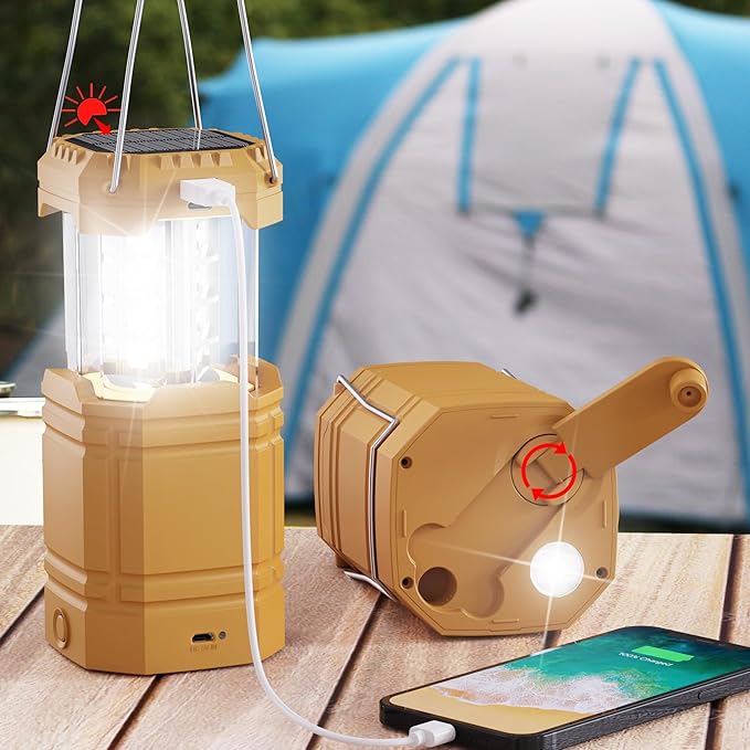 3000mAh Large Capacity Hand Crank Solar Camping Lantern, Portable Ultra Bright LED Torch, 23-26 Hours Running Time, USB Charger, Electronic Lantern for Outdoor