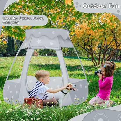 Baby Ball Pit for Toddler with 50 Balls, Kids Pop Up Play Tent for Girls, Princess Toys Gifts for Children Indoor & Outdoor Playhouse (Gray: Gray/White/Babyblue, 109x90cm/50 Balls)