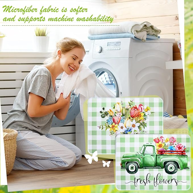 SiliFine 2 Pcs Dish Drying Mat for Kitchen, Spring Floral Absorbent Microfiber