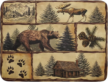 Vintage Bear Moose Dish Drying Mat 18x24 Inch Country Cabin Absorbent Dish