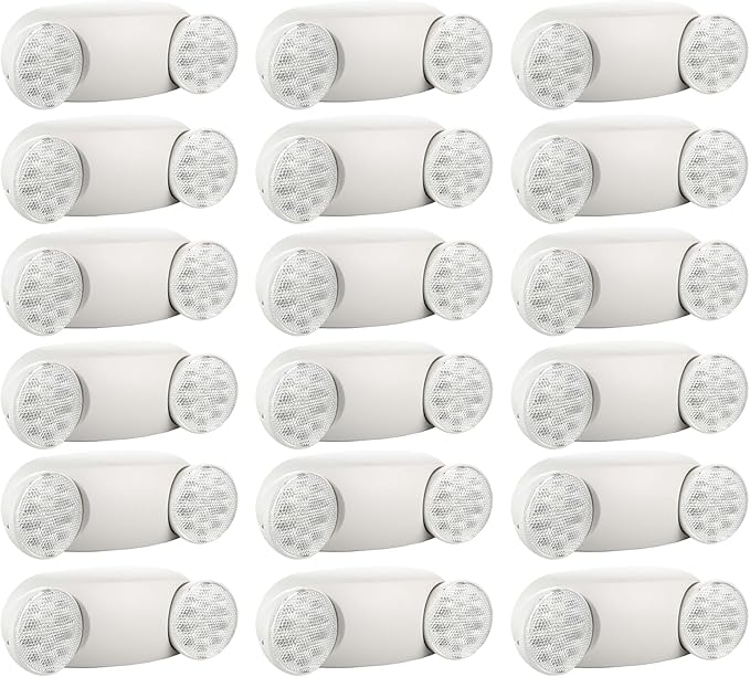 SPECTSUN 18 Pack White LED Emergency Lights with Battery Backup-UL Listed Two Head Adjustable Emergency Lighting Fixtures - 120-277V AC-Exit Sign Lights (18 Packs-U5)
