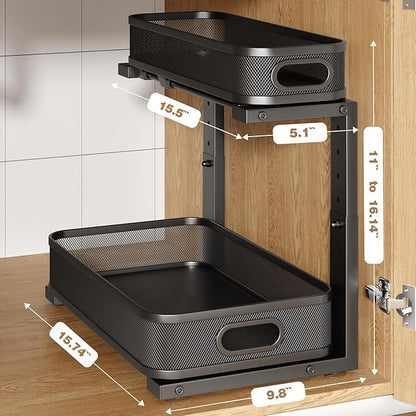 2 Pack 15.7IN-Depth Under Sink Organizer
