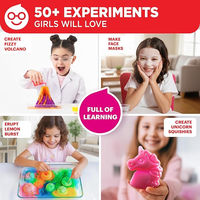 Doctor Jupiter Girls’ First Science Kit, Chemistry Set for Kids Ages 4-5-6-7-8 | Birthday Gift Ideas for 4+ Year Old Girls | STEM Toy Kit with 50+ Experiments | Learning & Educational Projects