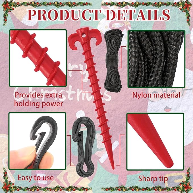 AUGSUN 54 Pieces Plastic Inflatable Stakes Set, Include Tent Stakes, Tethers Ropes and Hooks Heavy Duty Garden Yard Stakes for Christmas Outdoor Decorations Red