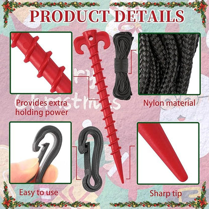 AUGSUN 54 Pieces Plastic Inflatable Stakes Set, Include Tent Stakes, Tethers Ropes and Hooks Heavy Duty Garden Yard Stakes for Christmas Outdoor Decorations Red