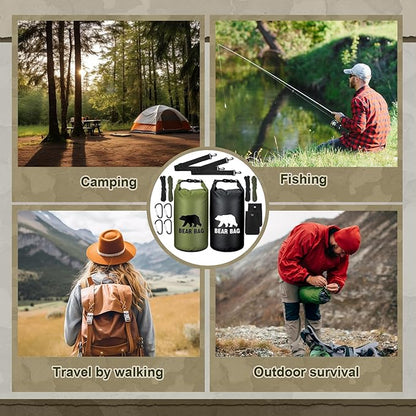 2 Sets Bear Food Bag for Camping Ultralight Food Bag Hanging System Includes 2 Pcs 10 L Waterproof Bear Bag Pulley System and 4 Pcs Nylon Ropes 4 Pcs Clips 2 Pcs Rock Pouch
