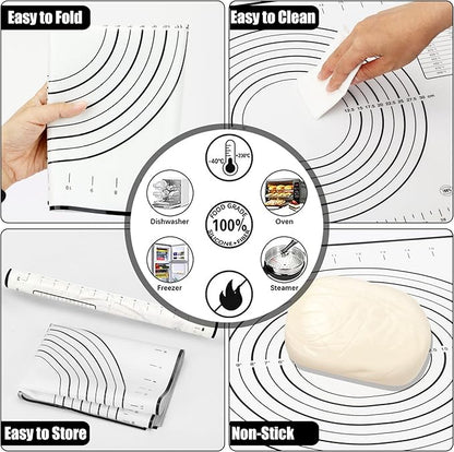 Rolling Pin with Adjustable Thickness Ring and Silicone Baking Mat