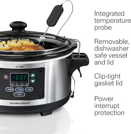 Hamilton Beach Portable 6 Quart Set & Forget Digital Programmable Slow Cooker