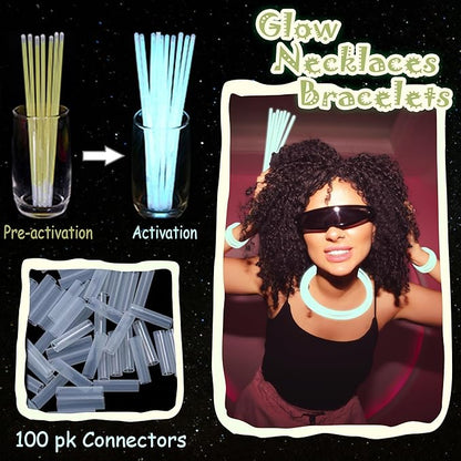 ILHSTY 100 pk Glow Sticks Bulk Party Favors and Decorations - 8" Glow in the Dark Party Supplies For Halloween Neon Party Light up Glow sticks Necklaces & Bracelets (White*100)