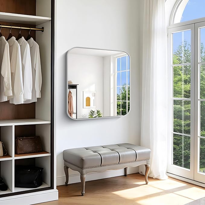 Silver Bathroom Mirror, 36 x 36 Inch Square Mirrors