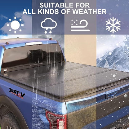 Just-V Hard Tri-Fold Truck Bed Tonneau Cover for Chevy Silverado 1500 2500HD 3500HD, for GMC Sierra 2014-2018 Only Fit Crew Cab 5.8 FT Bed, Upgrade Solid FRP Textured Black