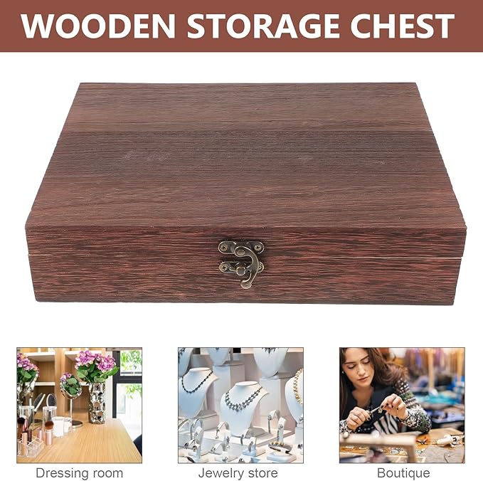 Wooden Storage Box Vintage Storage Container Wooden Keepsake Trinket Rustic Jewelry Box 10.23 X 7.87 X 2.36 Inches Brown