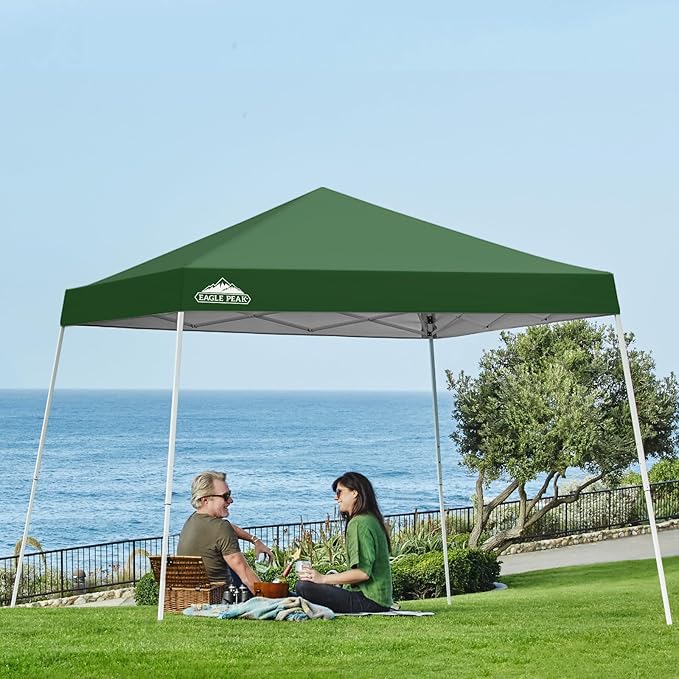 EAGLE PEAK 10x10 Slant Leg Pop-up Canopy Tent Easy One Person Setup Instant Outdoor Beach Canopy Folding Portable Sports Shelter 10x10 Base 8x8 Top (Green)