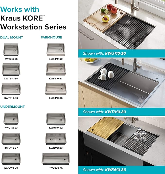 Kraus Multipurpose Workstation Sink Roll-Up Dish Drying Rack, Colander and