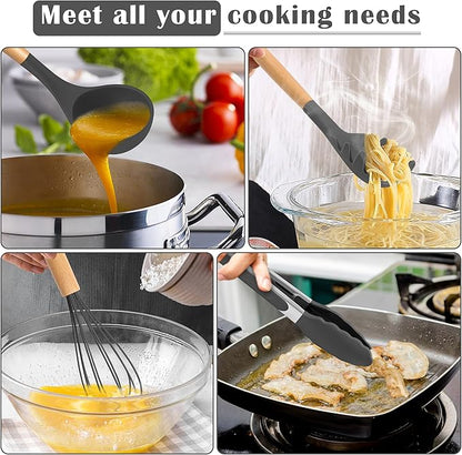 E-far Gray Silicone Cooking Utensils Set, 10-Piece Kitchen Utensils Set