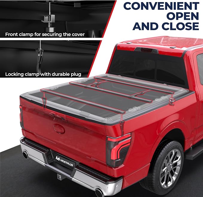 MOSTPLUS 5.5FT Tri 3-Fold Soft Fold Truck Bed Tonneau Cover Compatible for 2009-2014 Ford F150 F-150 Styleside (Excl Raptor Series) 67Inch