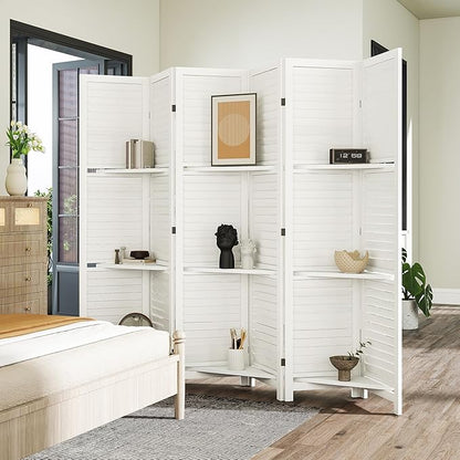 HOMCOM Room Divider, 6 Panel 67" Tall Wood Privacy Screen