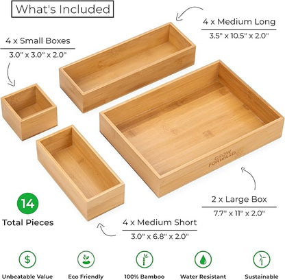 Grow Forward Bamboo Drawer Organizer Boxes