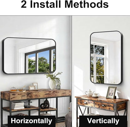 Black Bathroom Mirror, 28x42 inch Aluminum Metal Frame Rectangular Vanity Mirror