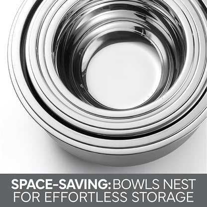 COOK WITH COLOR Stainless Steel Mixing Bowls Set with Lids - Nesting Bowls with Non-Slip Bottom, Grey, 12 Pieces