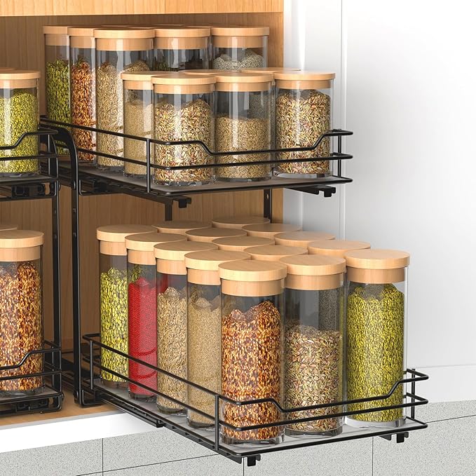 BOIVSHI 2-Tier Spice Rack, Pull Out Spice Racks Organizer