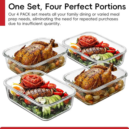 4 Pack 8 Cups/ 63oz Large Glass Storage Containers