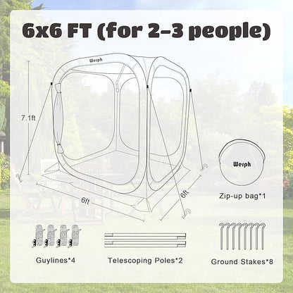 Pop Up Tent，Portable Canopy Tent with Mesh Mosquito Net, Screen House Room Canopy Shade Screen 6 x 6 FT with Carry Bag for Patio, Backyard, Sports & Outdoors Activities, Green