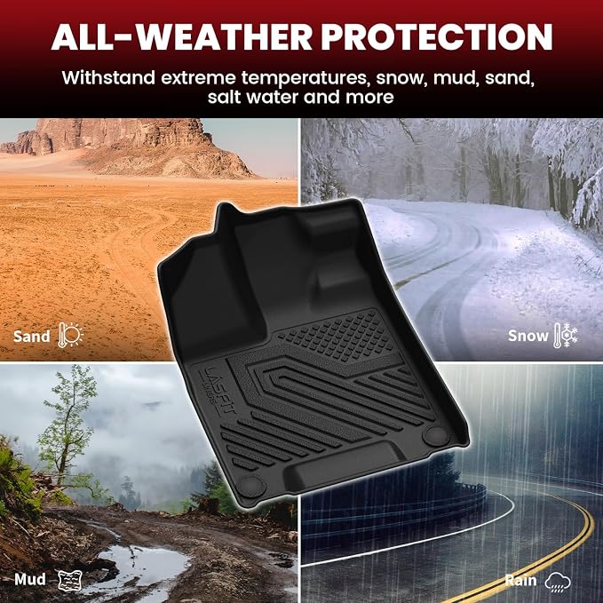 LASFIT Floor Mats & Cargo Mat for Honda Pilot 2016-2022 (7 Passengers), Split & One-Piece Foldable Seating TPE Floor Liners Accessories, 1st & 2nd & 3rd Row & Cargo Liner with Backrest Mat, Black