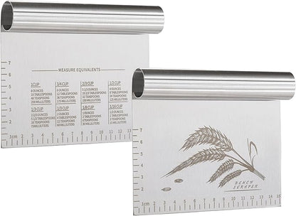 2PCS Dough Pastry Bench Cutter Scraper, OLULU Stainless Steel Kitchen Food