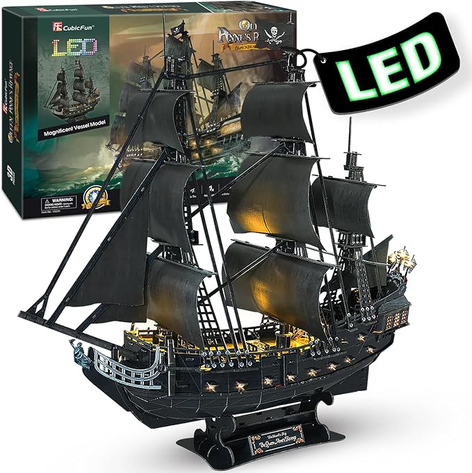 3D Puzzles for Adults Home Decor Pirate Ship Gifts for Men Women Model Kits Brain Teaser Puzzles for Adults Teacher Gifts,Queen Anne's Revenge 340 Pcs Dad'sGift