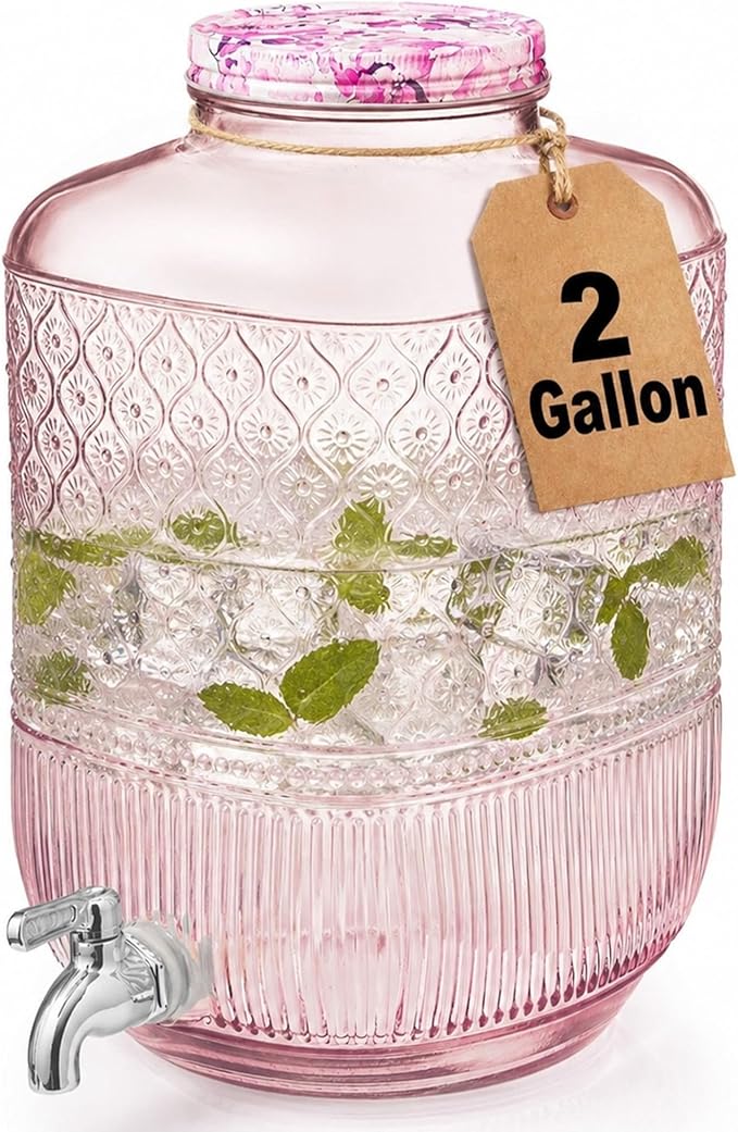 Godinger Drink Dispenser 2 Gallon, Large Glass Water Dispenser