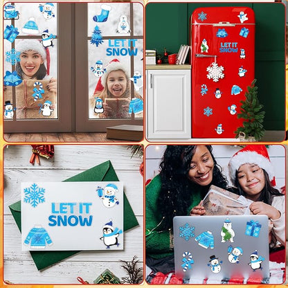 MARFOREVER 50 PCS Winter Gel Window Clings, Reusable Snowman Penguin Snowflake Thick Gel Clings Decals for Christmas Kids Gift Toddlers Classroom Xmas Party Supplies Window Glass Decoration