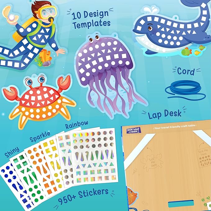 Imagimake Mirror Mosaic Ocean Theme Kids Art Set | DIY Craft Kit with Foil Stickers | Mosaic Kit for Kids | Birthday Gift for Boys and Girls Ages 3-8 | Toys for 4 Year Old Boys