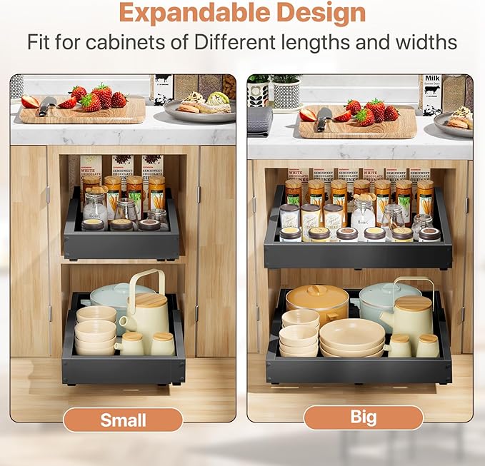 2 Pack Pull out Cabinet Organizer, Width Depth,